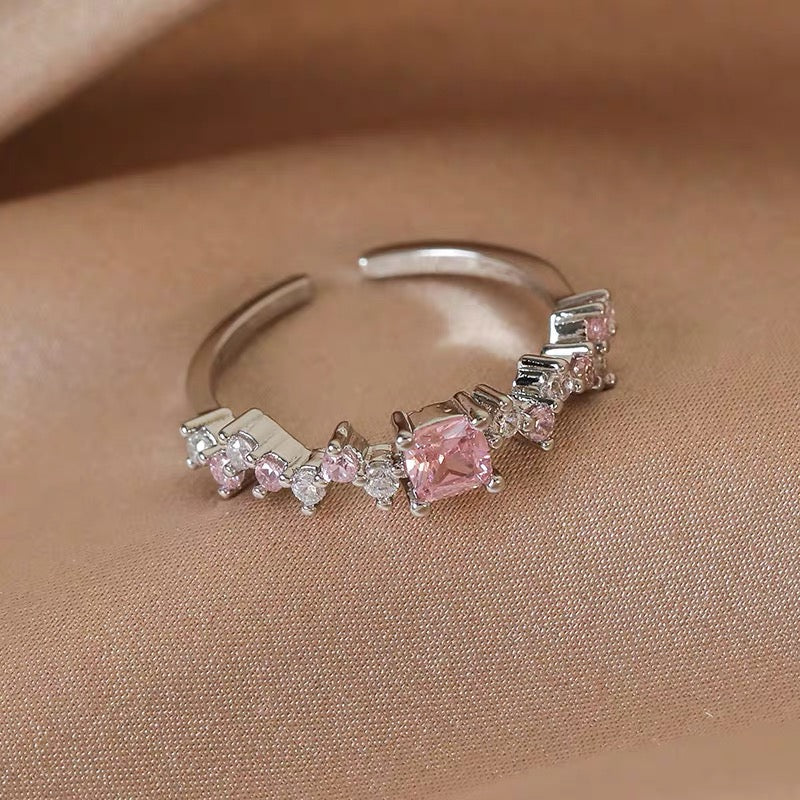 S925 sterling silver love pink diamond ring