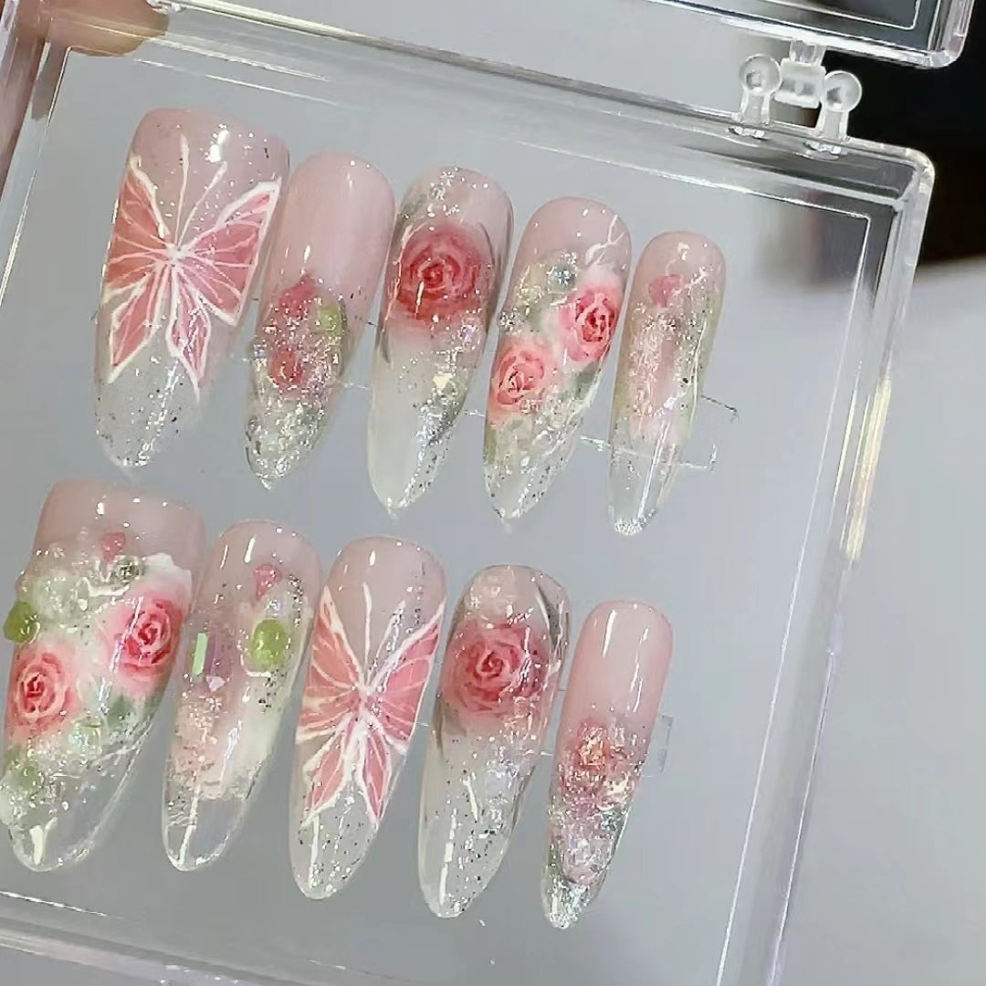 Rose Manor Escape Girl Watercolor Rose Nail Wearing