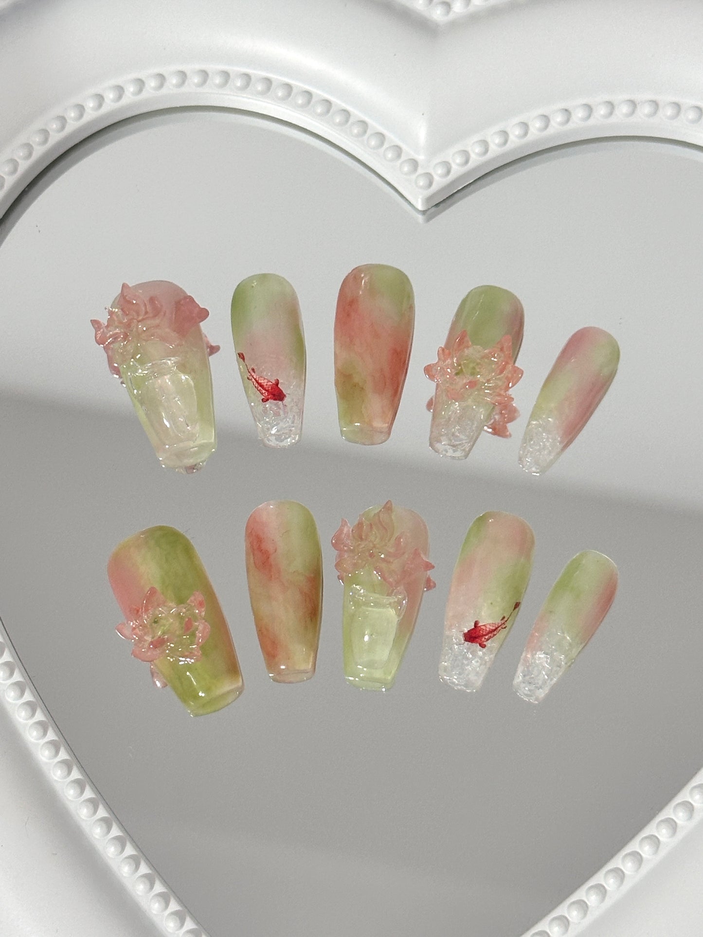 Serene Lotus Pond Nail Art Set(size M)