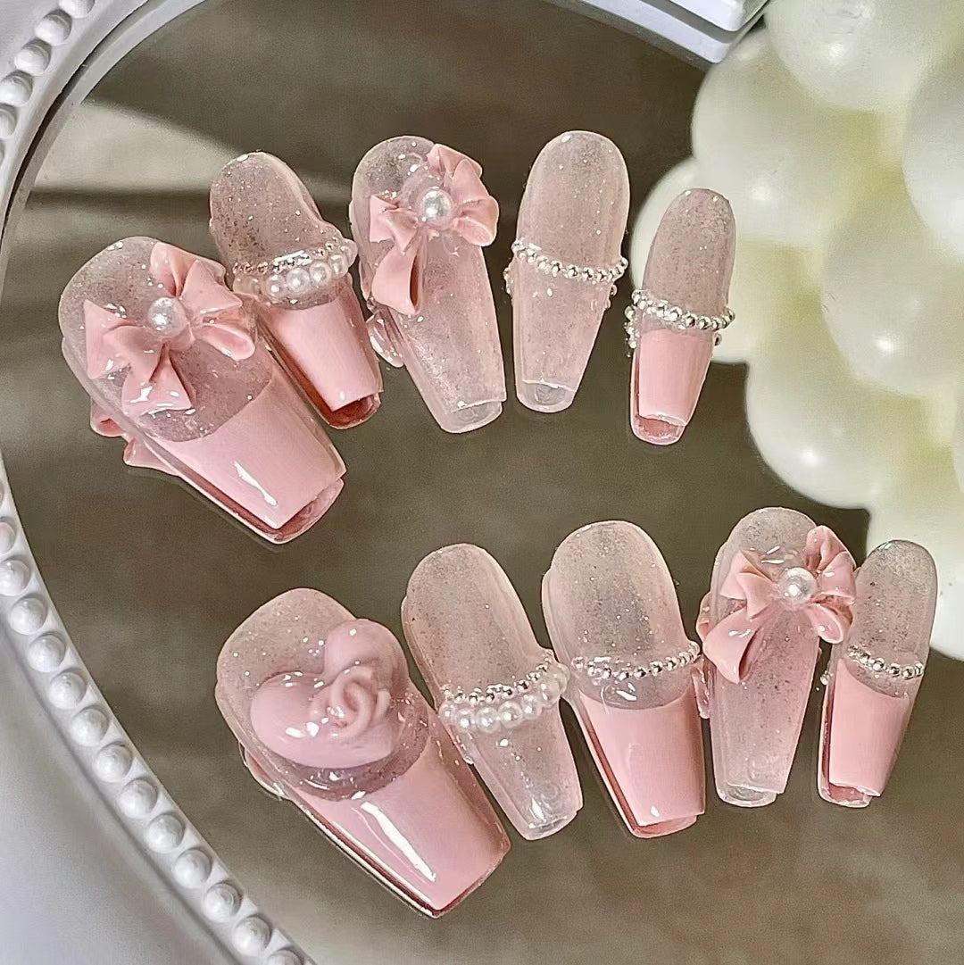 Net Red Diamond Nail Polish Bow Knot Alloy Jewelry Diamond Sweetheart Girl Pink Love Water Diamond Nail
