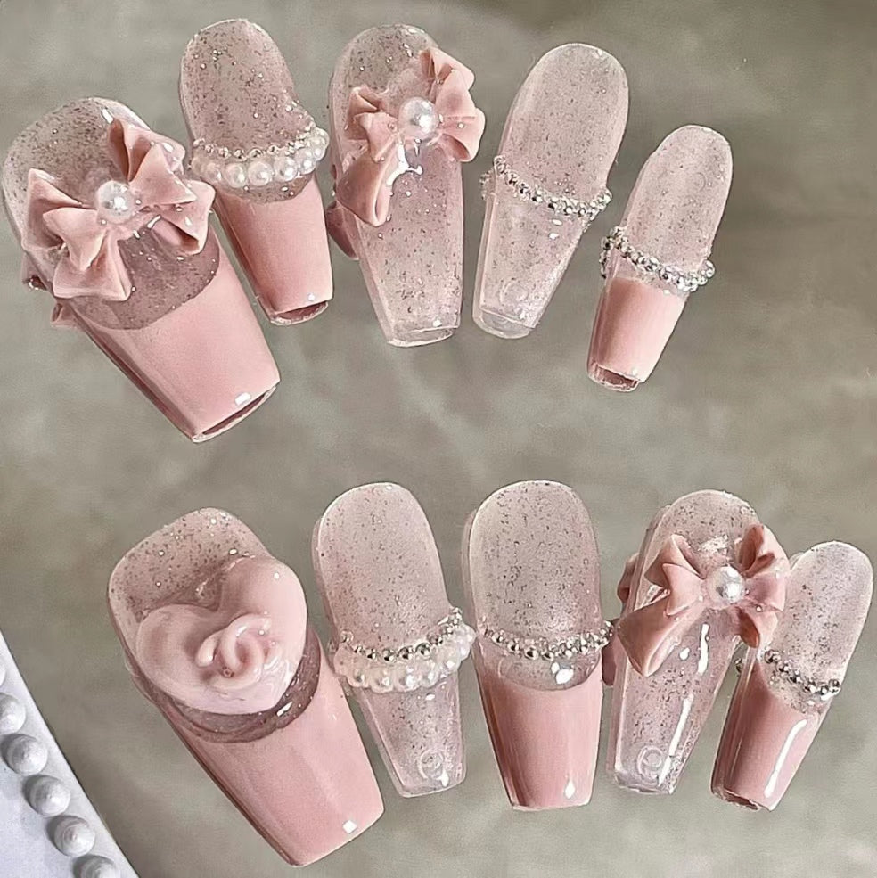 Net Red Diamond Nail Polish Bow Knot Alloy Jewelry Diamond Sweetheart Girl Pink Love Water Diamond Nail
