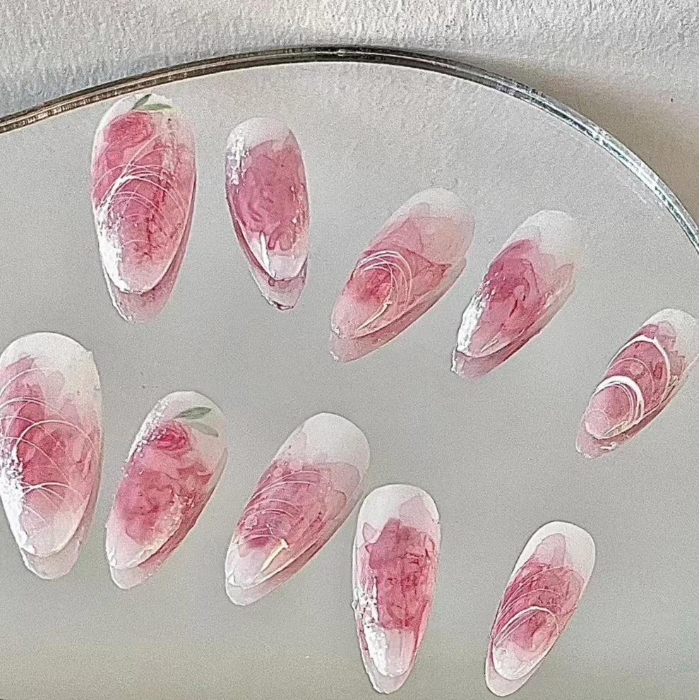 Nail enhancement rose watercolor dry three-dimensional relief color white flower small pattern retro color waterproof