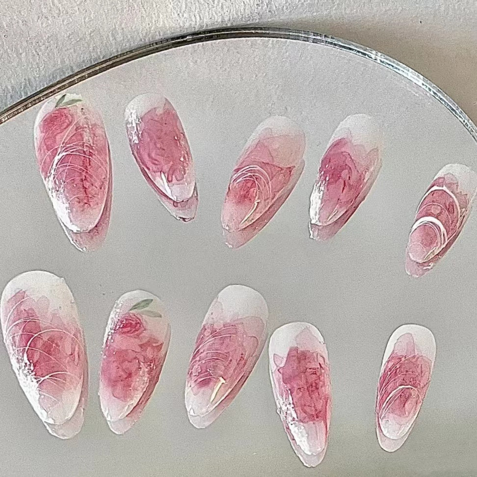 Nail enhancement rose watercolor dry three-dimensional relief color white flower small pattern retro color waterproof