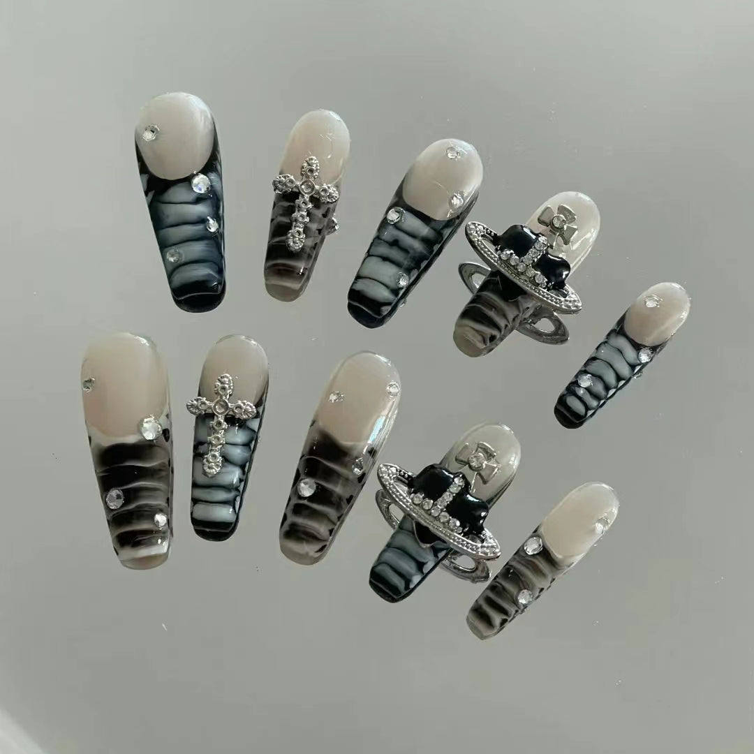 Dark Spicy Girl Style Detachable Wearable Nail Products Handmade Phototherapy Nail Fake Sticker Black Nail Enhancements