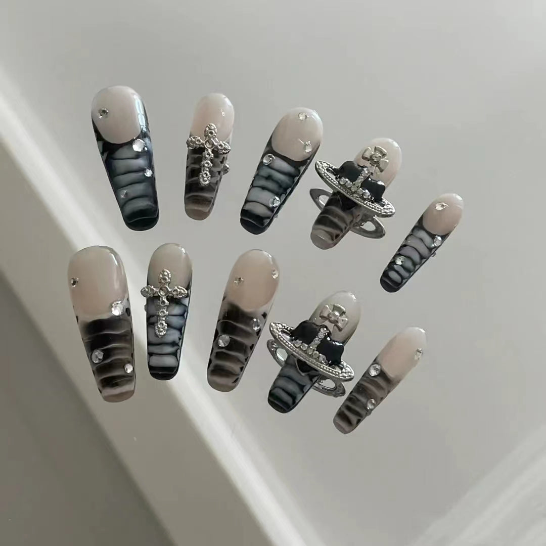 Dark Spicy Girl Style Detachable Wearable Nail Products Handmade Phototherapy Nail Fake Sticker Black Nail Enhancements