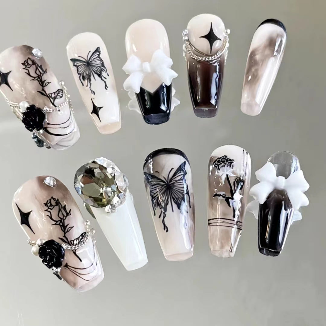 Wearing pure handmade customized black French pearl bow, finished nail plate, nail enhancement tool, sweet niche