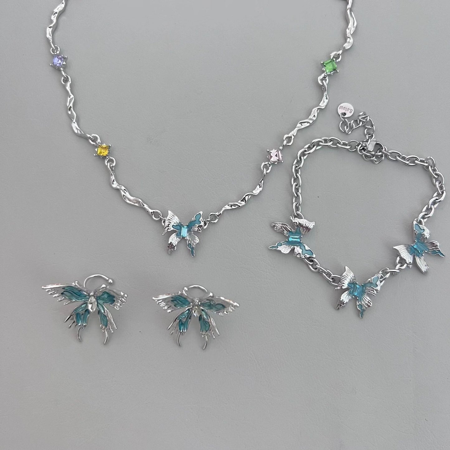 Glacier Butterfly Tassel Splice Necklace, Female Minority Personality, Japanese and Korean Fashion 2023 New Accessories Ring Bracelet