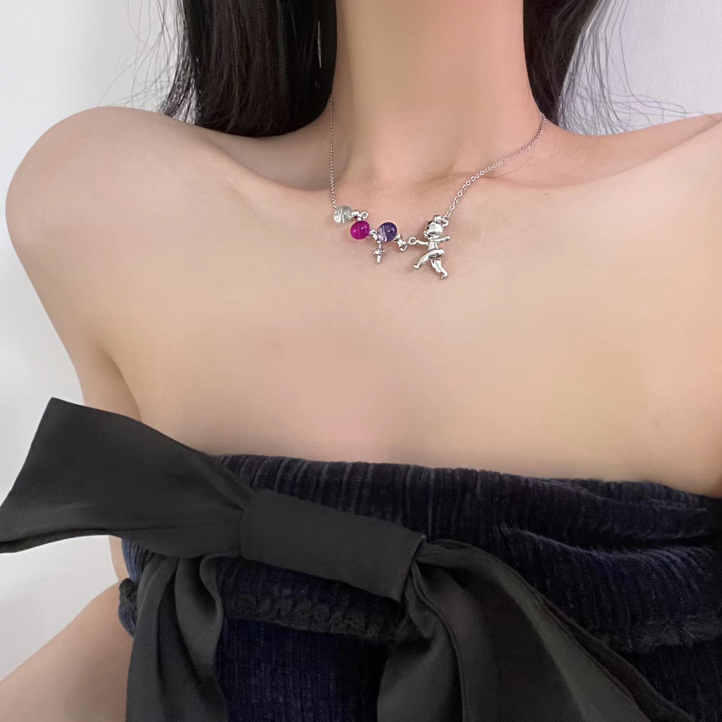 Fall at a Glance~Pure Desire Zircon Butterfly Necklace Light Luxury Small Crowd Collar Balloon Dog Necklace