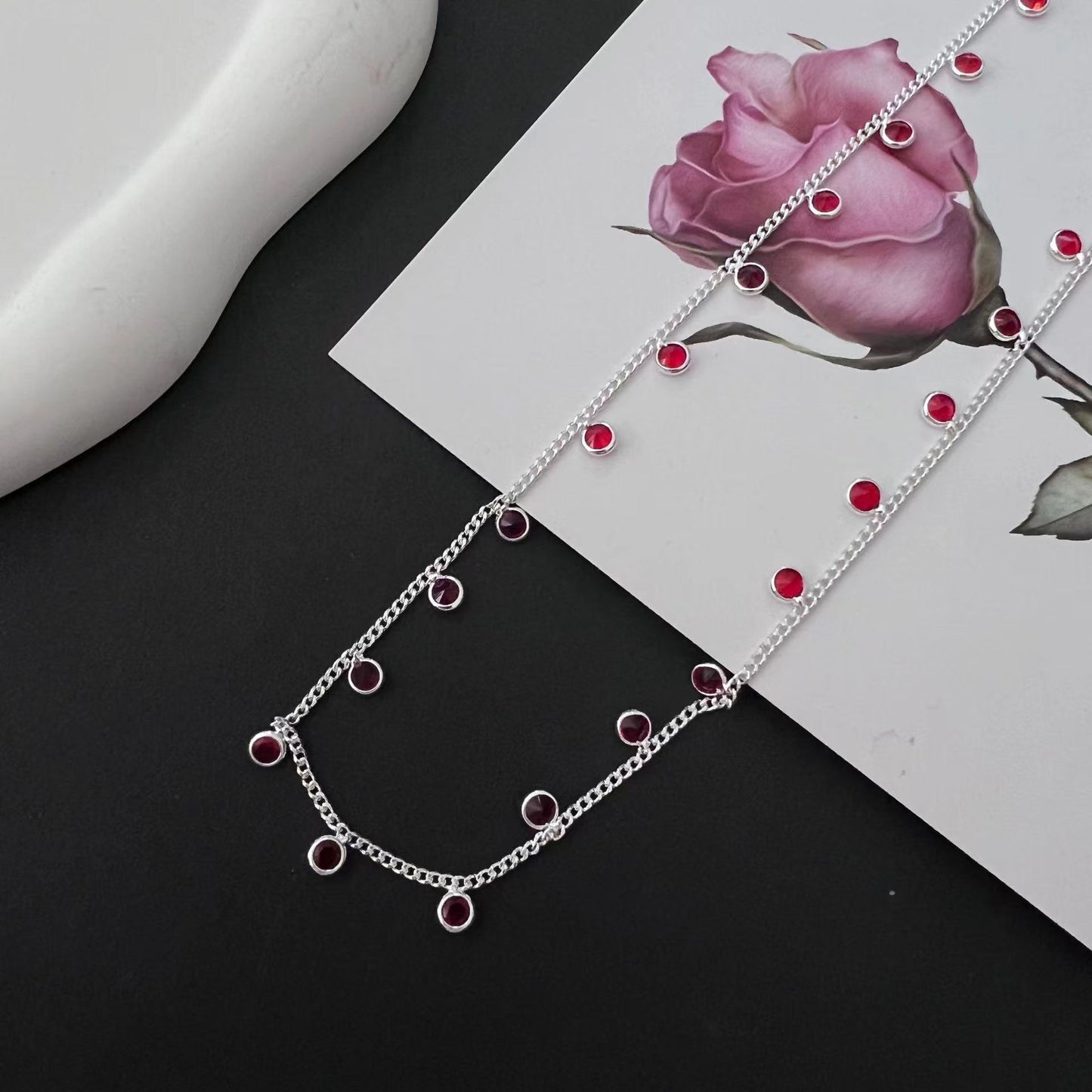 Pink Peach Blossom Necklace Flower Necklace Collar Chain Crystal Fashion Small Spicy Girl Accessories