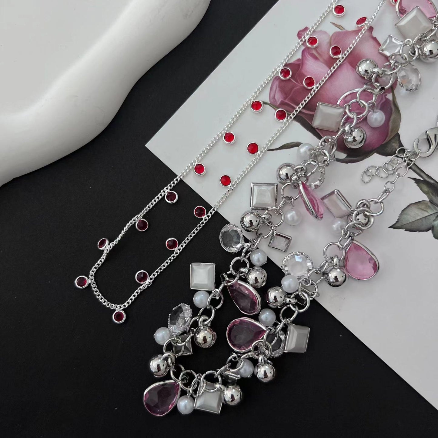 Pink Peach Blossom Necklace Flower Necklace Collar Chain Crystal Fashion Small Spicy Girl Accessories