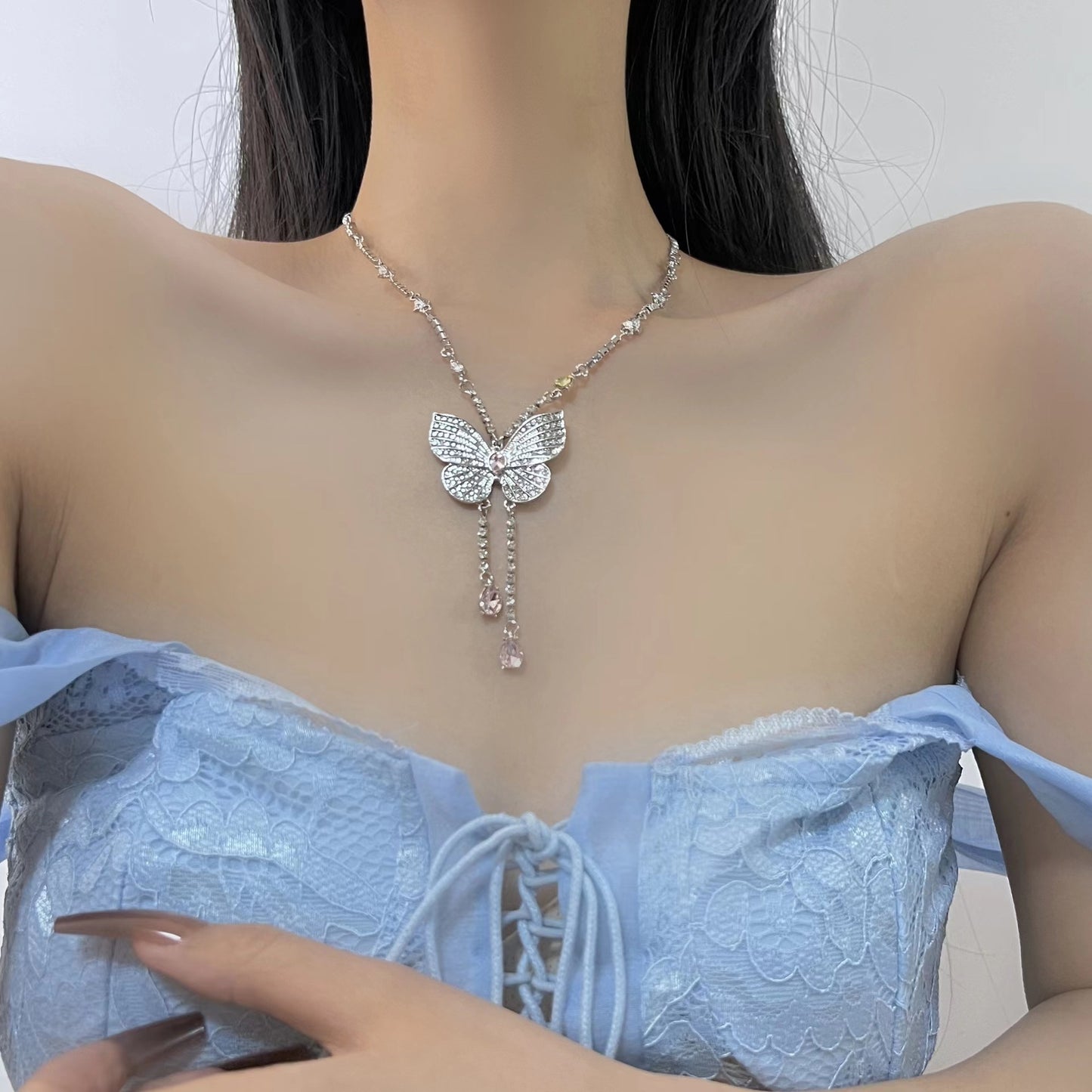 Xiaohongshu Knocking Immortal Butterfly Tassel Necklace Light Luxury Advanced Butterfly Fairy Earrings Long