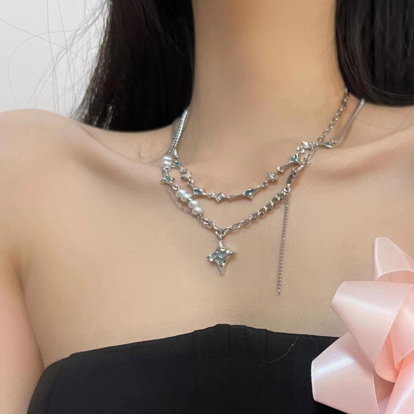 Design Blue Lava Starlight Necklace Fashion Men and Women Couple Sweater Chain Minimalist Sweater Chain Insider Design Sense
