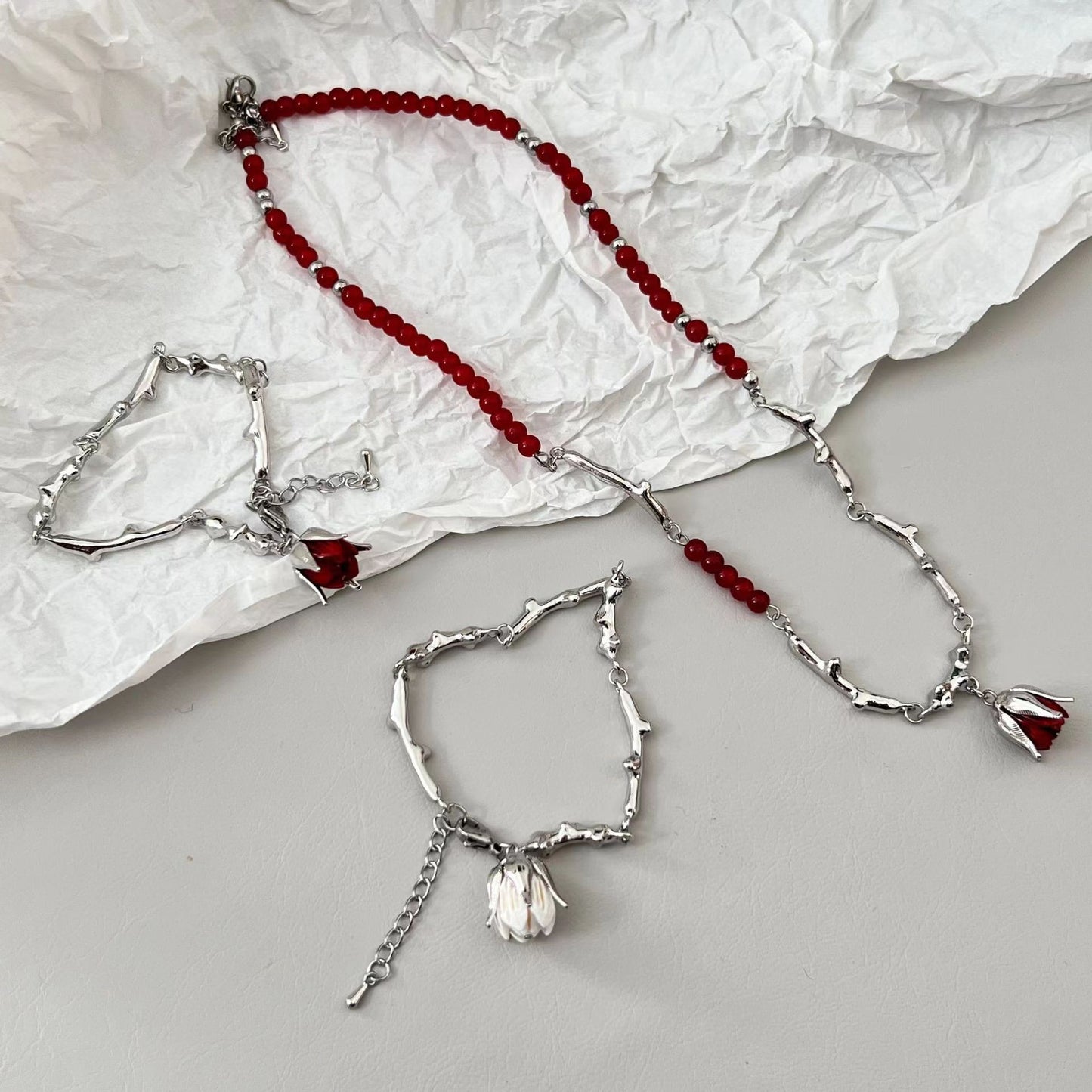 Y2K Thorn Rose Blood Droplet Series Bloodthirst Necklace Personalized Clavicle Chain Light Luxury Small Design Feel Bracelet