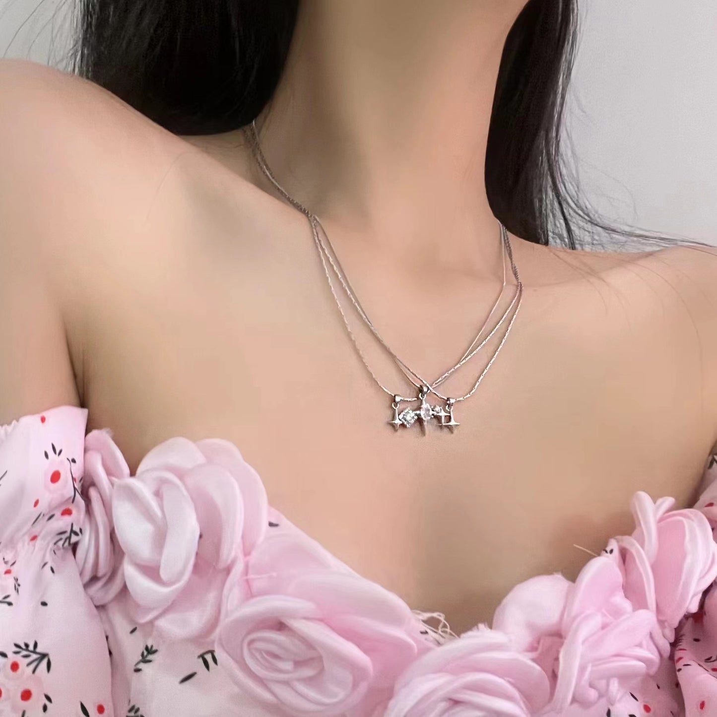 Y2K white diamond sweetheart choker necklace Spice girl sweet cool subculture Baroque retro niche senior design lock