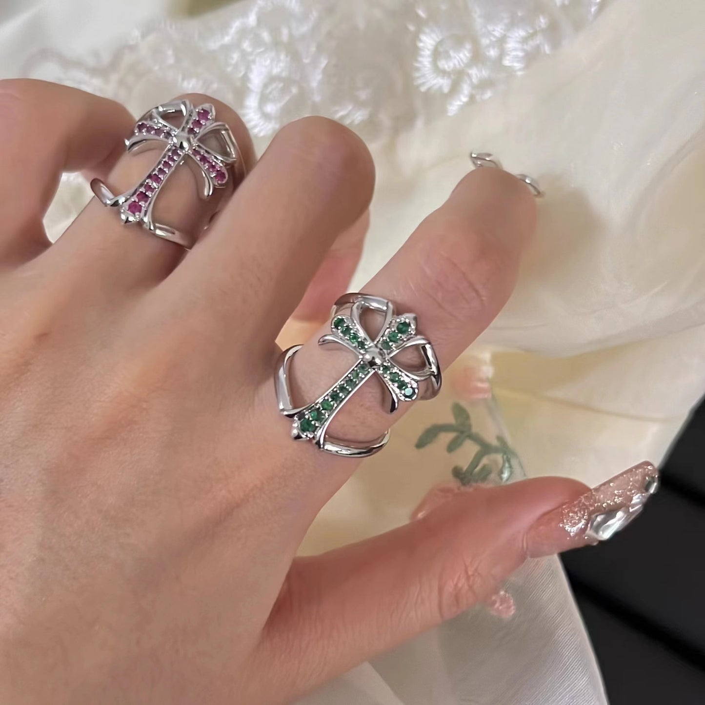 Knock the niche k Luo set diamond cross opening ring, dark personality, niche light luxury design sense, 2023 new model