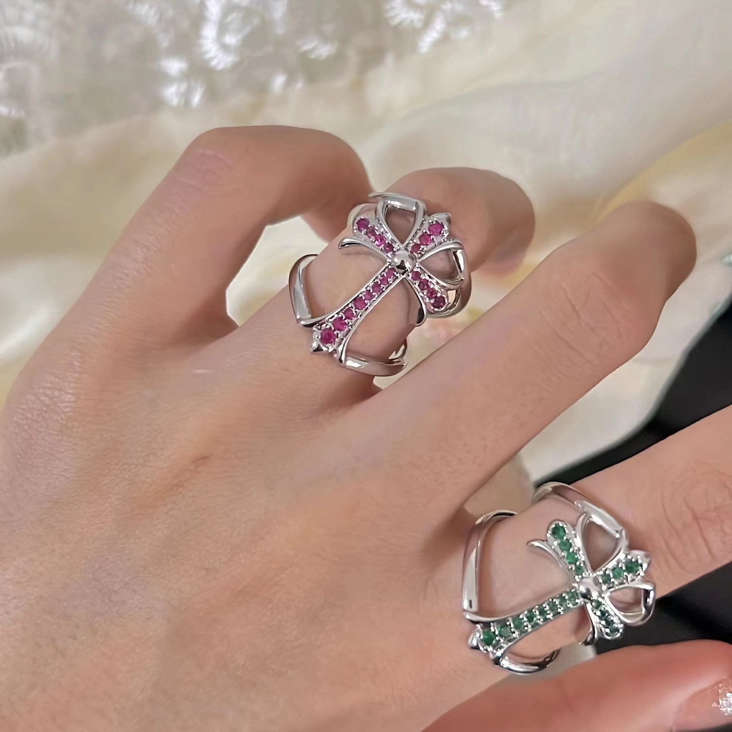 Knock the niche k Luo set diamond cross opening ring, dark personality, niche light luxury design sense, 2023 new model