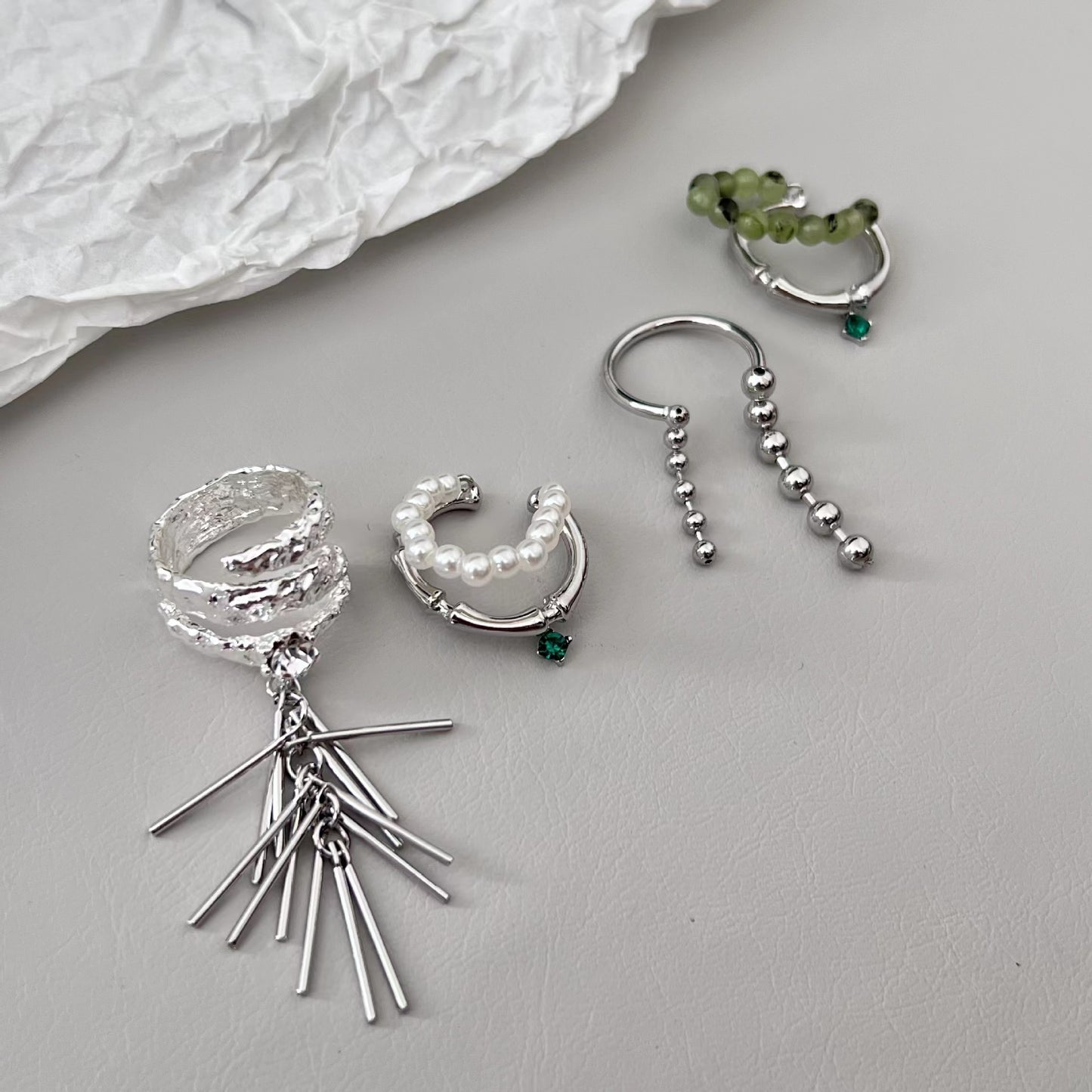 Tassel wheat ear ring niche design, ink and bamboo knot pearl opening feeling ring, female cold wind beaded finger