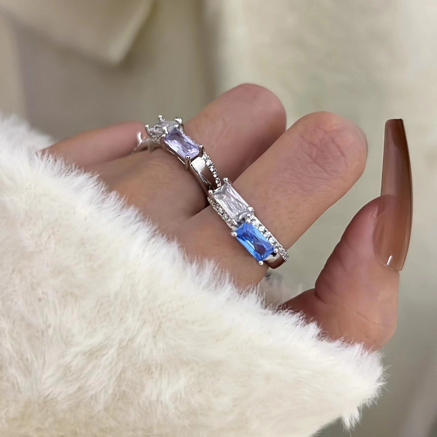 A niche design with gemstone inlaid rings for women with a high-end feel, irregular geometric index finger ring recommended by bloggers