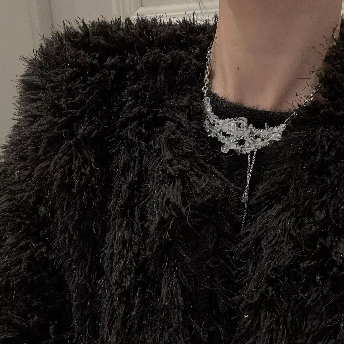 Small and Elegant Ice Block Crystal Tassel Long Style Immortal Style Earrings, Hairpin Earclips, Collar Chain Rings