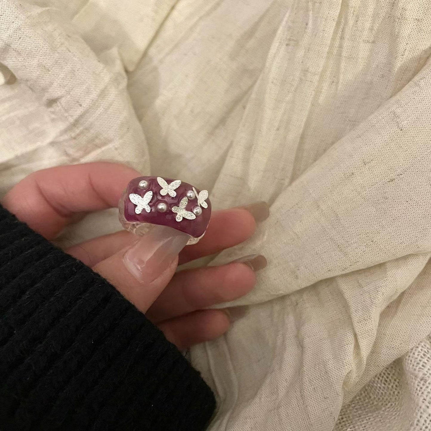 Original Design, Handmade Purple Girl Crystal Beads, Colorful Forest Series Open Ring, Female INS Light Luxury Treasure