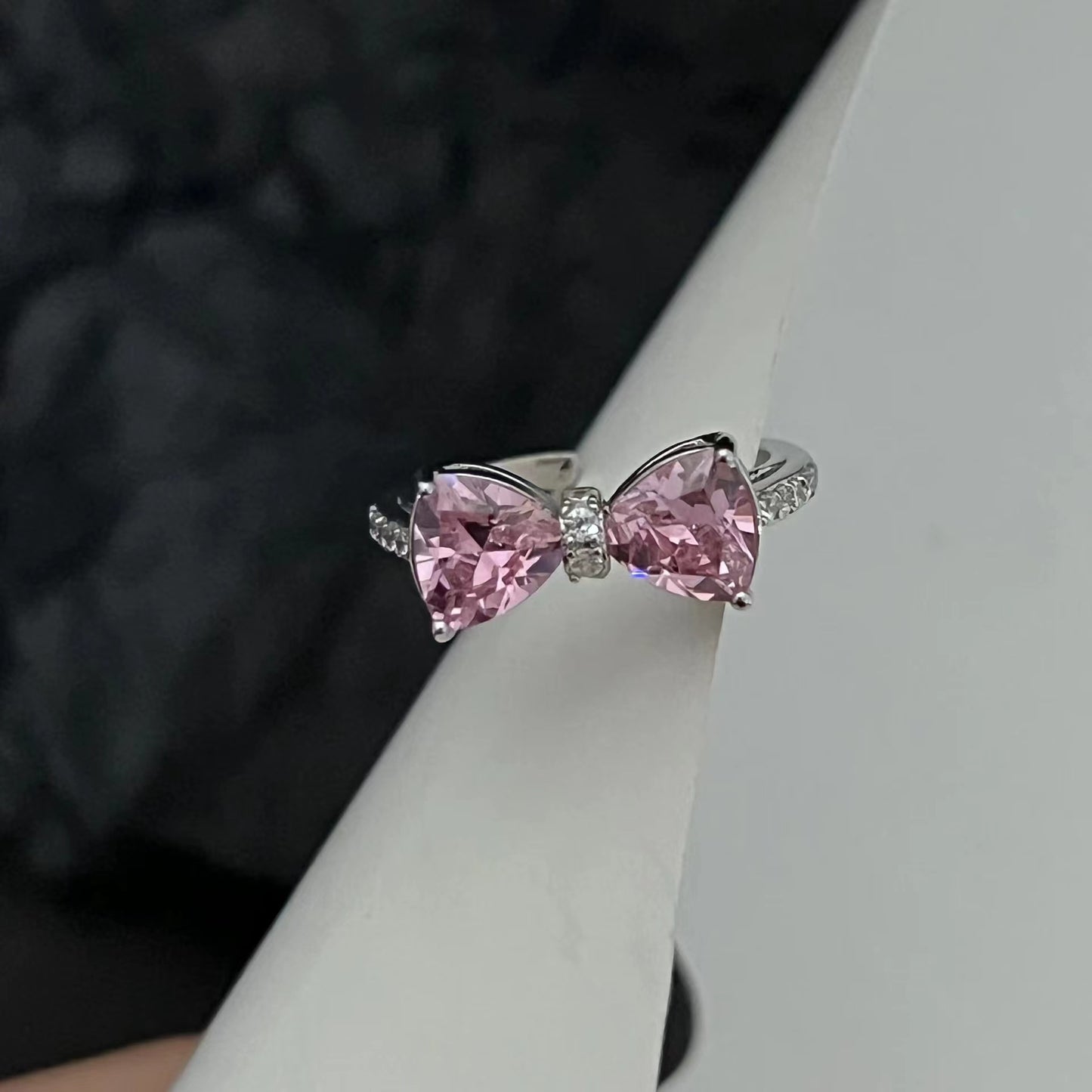 Coco Lane Sweetheart Princess Exquisite Pink Diamond Bow Knot Sweet Temperament Ring ins Women's Ring Opening Tide