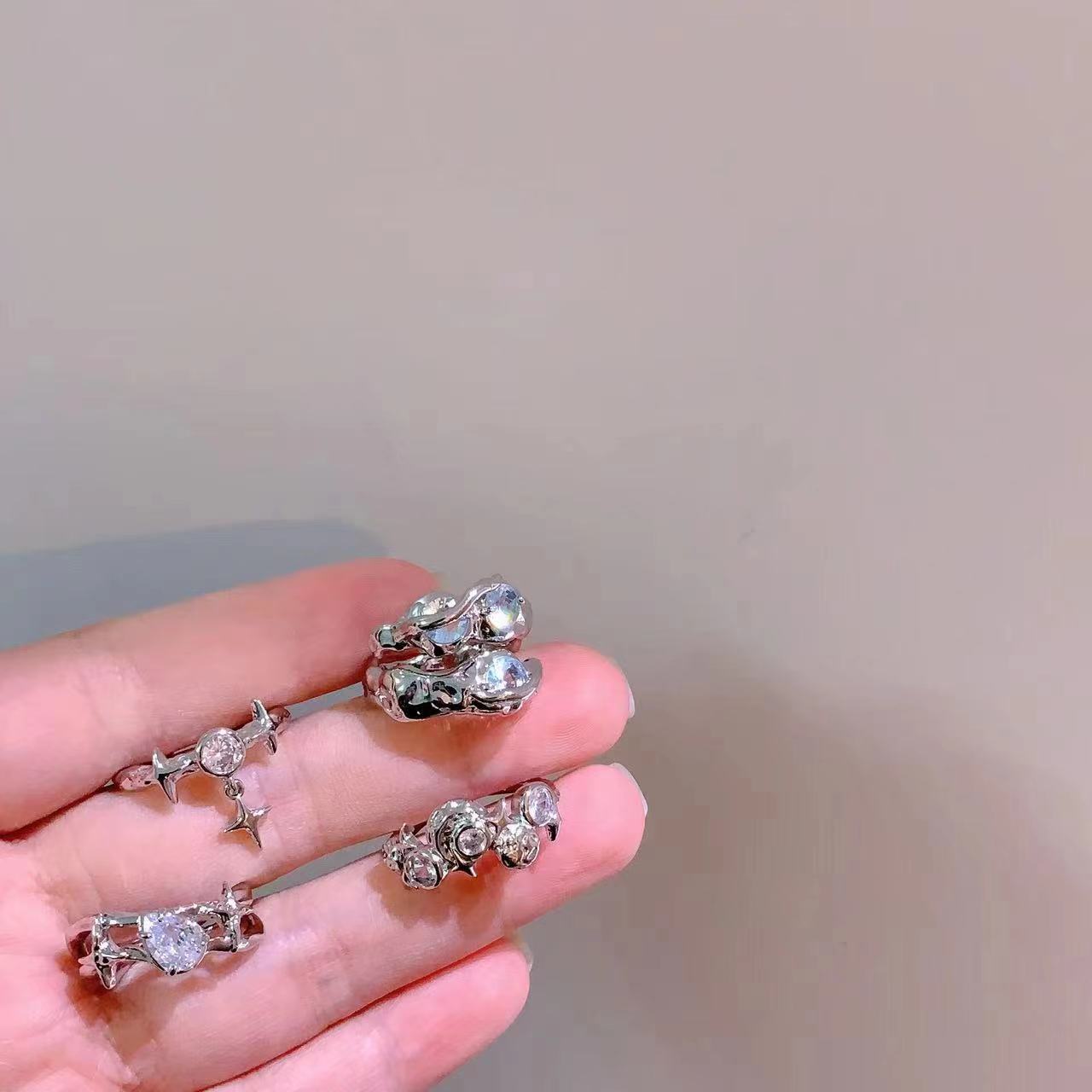 Zircon Ring Female INS Cold and Elegant Design Opening Ring Light Luxury Gem Index Finger Ring Fashion Personality