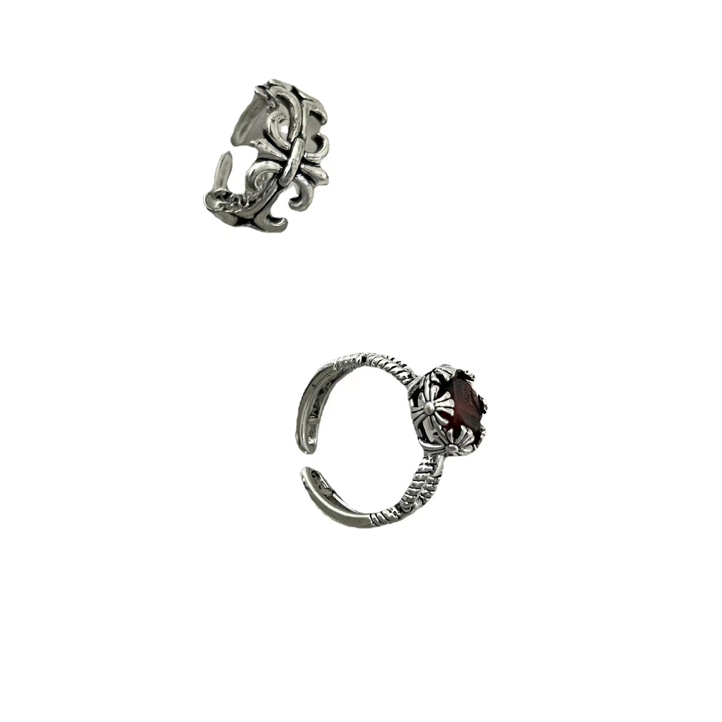 Vintage Zircon Geometry Cross Chain Tassel Open Ring Cold Wind Index Finger Ring Personalized Handicraft