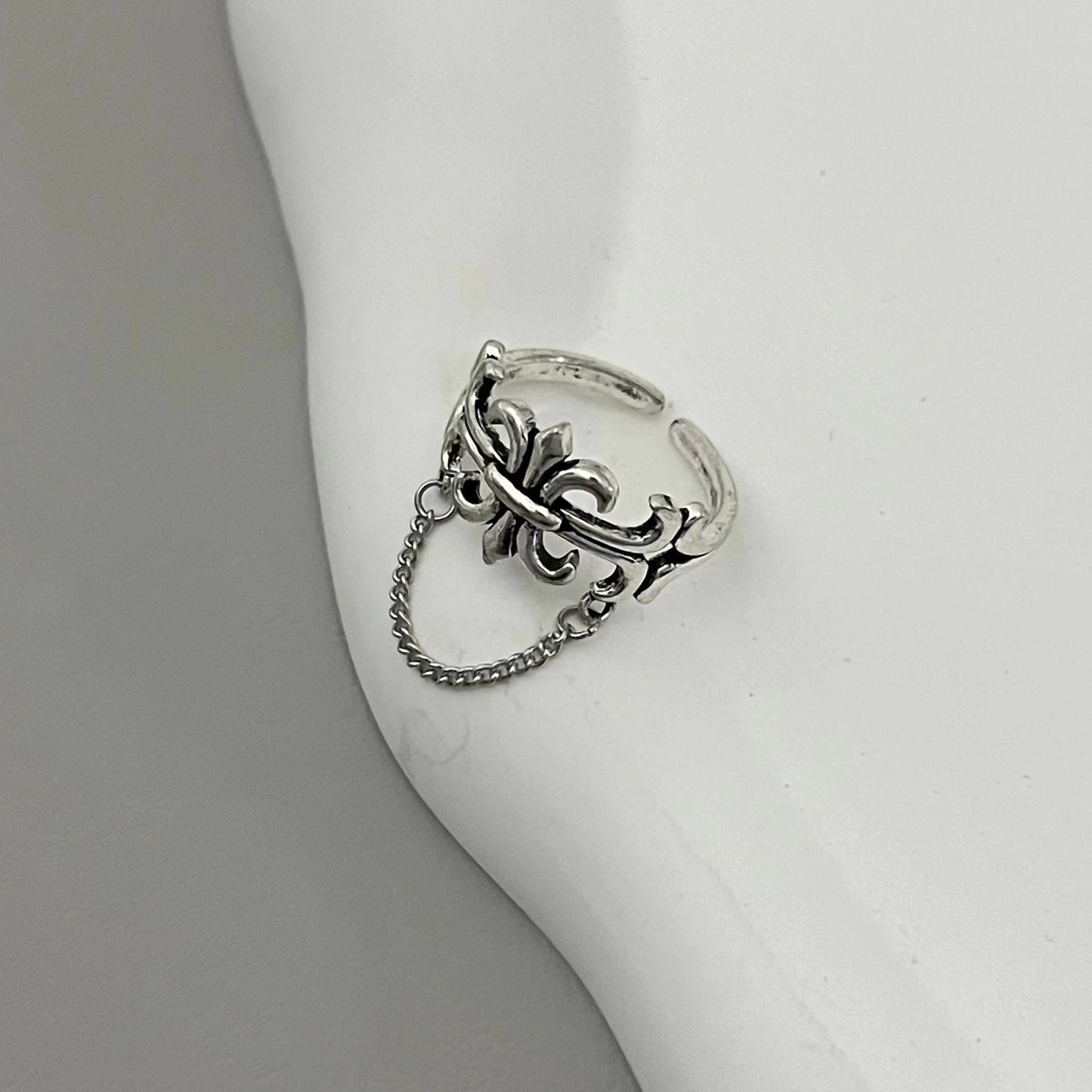 Vintage Zircon Geometry Cross Chain Tassel Open Ring Cold Wind Index Finger Ring Personalized Handicraft