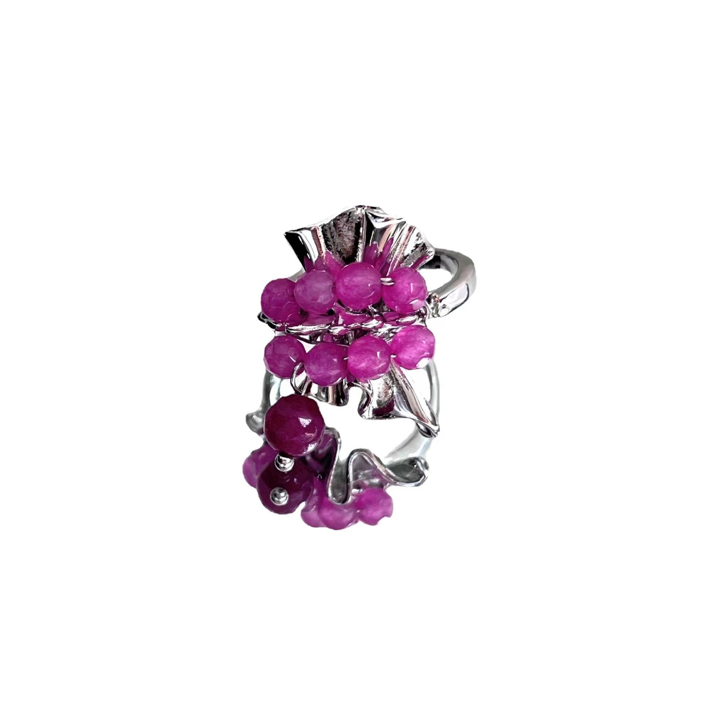 Small group design fireworks exploding bead ring ins green tourmaline bead original high-end feeling pleated ring