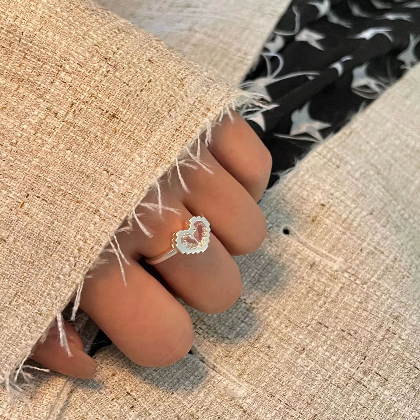 Pink Heart Zircon Open Metal Ring for Female Minority Design, High Grade, Personalized, Simple, and Versatile Style Ring