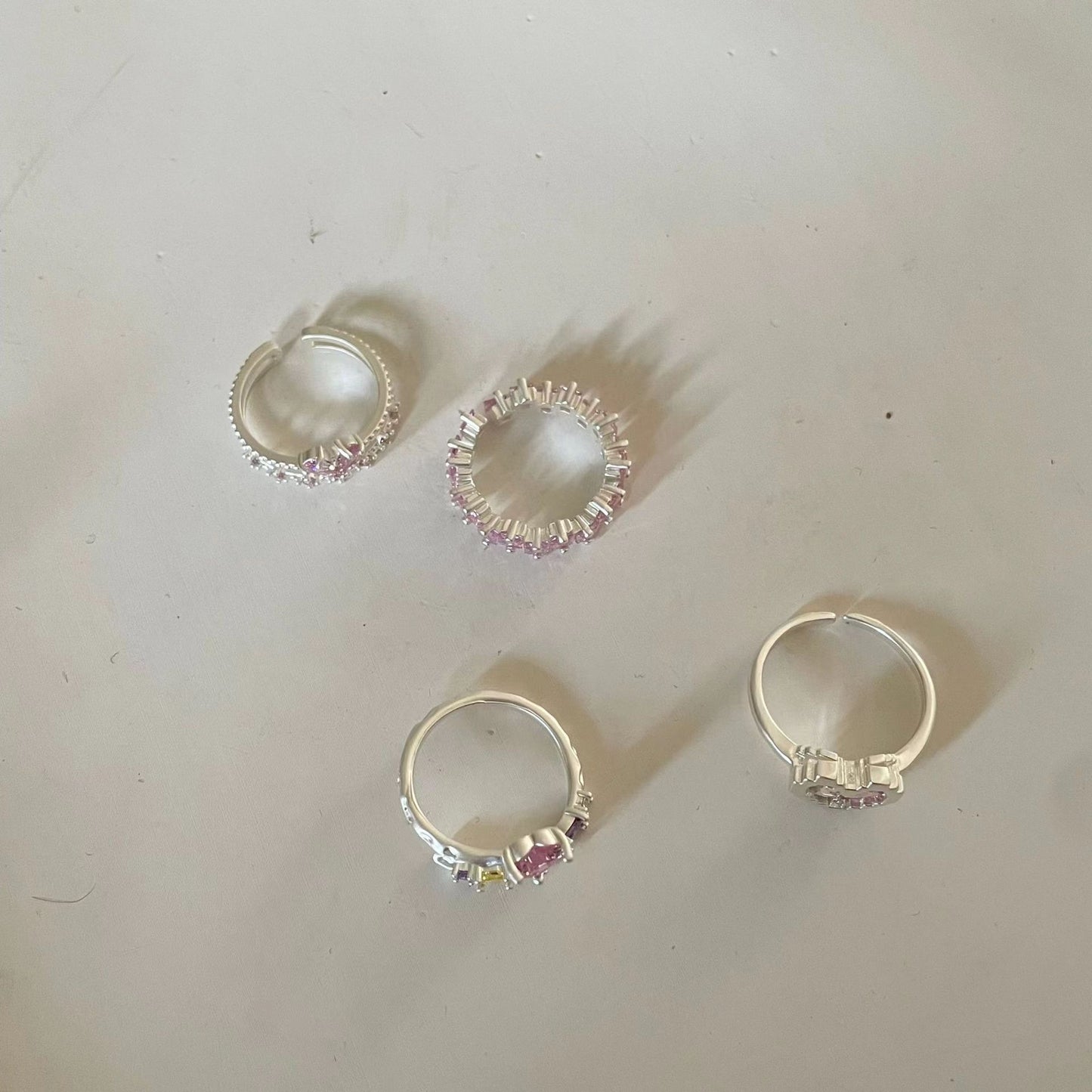 Pink Heart Zircon Open Metal Ring for Female Minority Design, High Grade, Personalized, Simple, and Versatile Style Ring