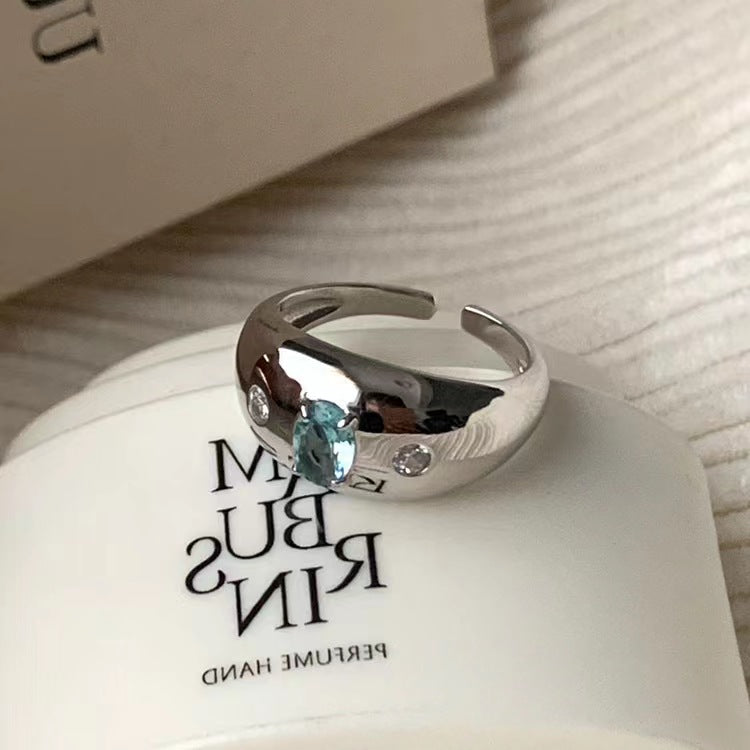 Irregular Metal Blue Zircon Love Ring for Women in South Korea: Retro Personality, Simple and Versatile Style Ring