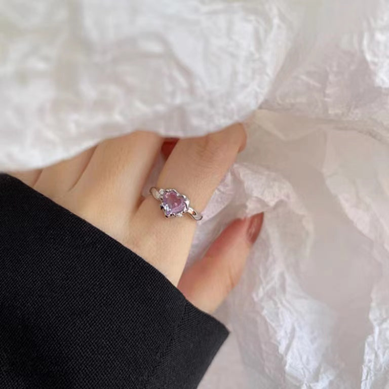 Full S925 Sterling Silver Fashion Mango Star Diamond Zircon Heart Ring Sweet Cool Open Ring