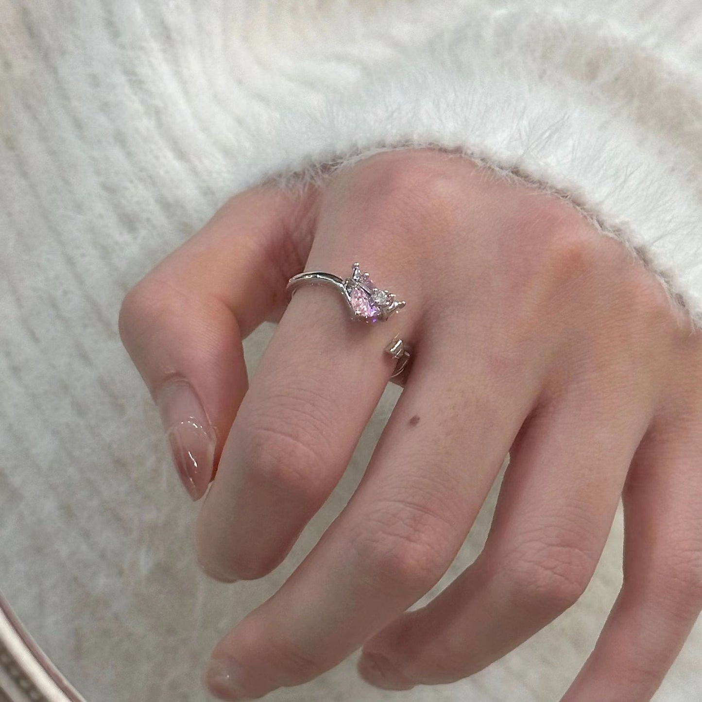 Sweet Cool Kuromi Women's Fashion Temperament Micro Set Zircon Open Ring Index Finger Ring Korean Edition Student INS