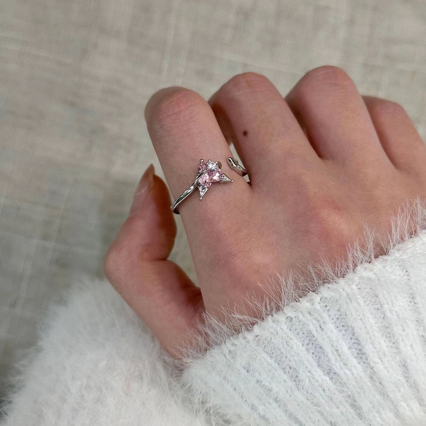 Sweet Cool Kuromi Women's Fashion Temperament Micro Set Zircon Open Ring Index Finger Ring Korean Edition Student INS