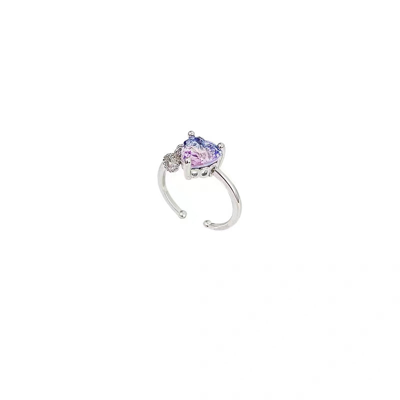 Forest series niche creative color love ring, feminine and fresh zircon ring, personalized and versatile open index finger ring
