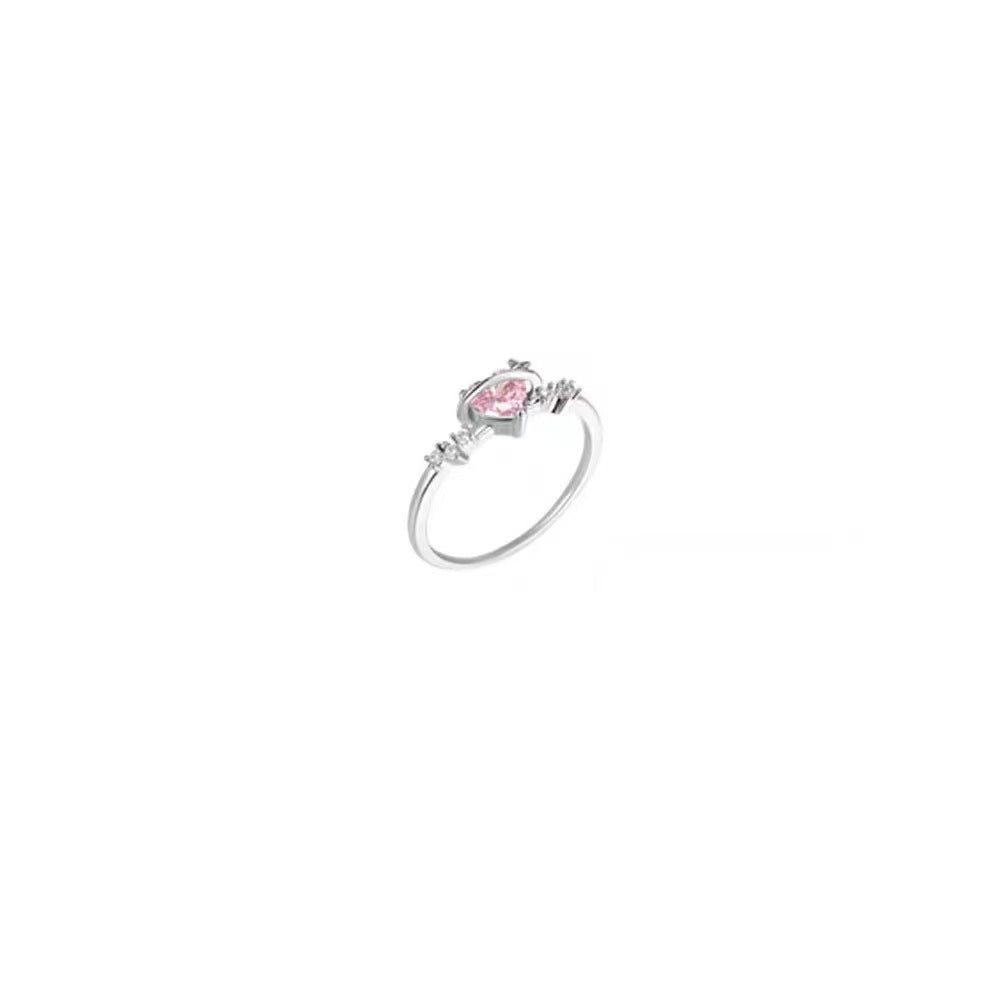 Sweet and Cool Pink Diamond Love Ring in Korean Fashion, Personality, and Small Crowd Design, Cool and Exquisite Zircon Index Finger Ring for Women