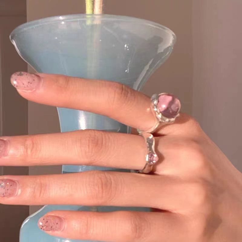 Pink Zircon Ring for Female INS. Cool and Elegant. Adjustable Opening Ring with Light Luxury and Unique Irregular Ring