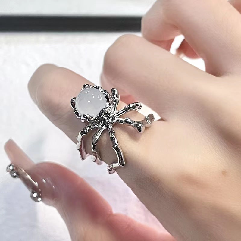 Spider Dark Punk Ring ins niche design, high-end sense, bee personality, moonlight stone, cool and adjustable wind