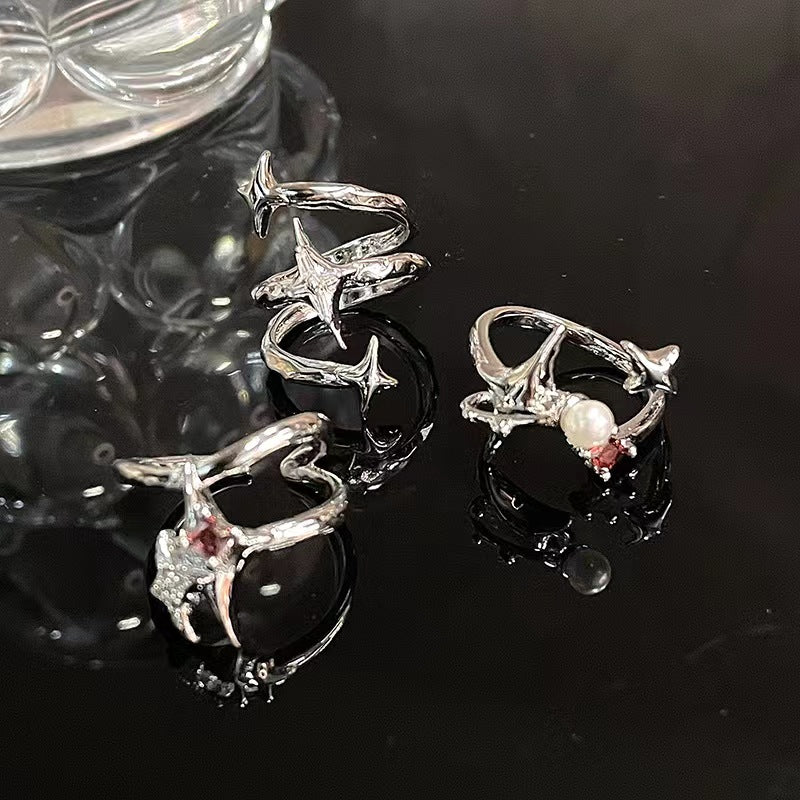 Cosmic Star Manger Ring for Women, Light Luxury French Zircon, Small Design, High Sense, Fashion, Personality, 2022 New Trend