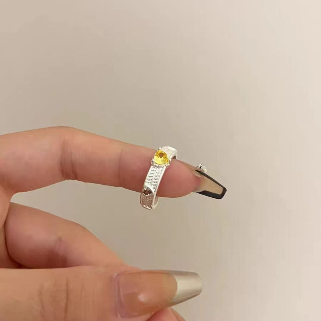 2023 New Pink Zircon Love Flower Layered Ring for Women's Fashion Versatile Personalized Opening Index Finger Ring