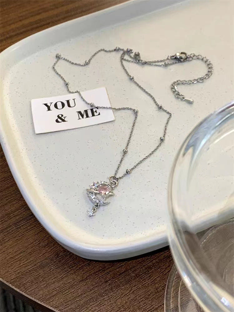 Moon God Comes, Love Surrounds Zircon Pendant Necklace, Feminine Luxury, Small and Popular Design, Sweet Accessories