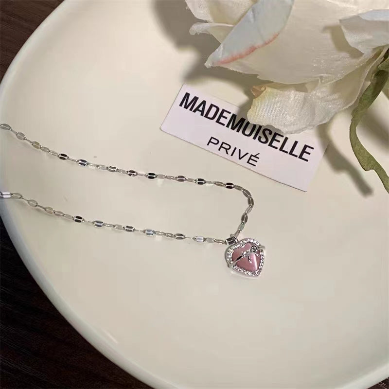 Pink Love Pulling Double Layer Necklace for Women, Light Luxury, Small and Popular, Advanced Design and Accessories, Popular on the Internet, Summer Edition