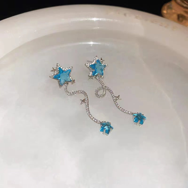 Silver Needle, Star, Water Drop, Zircon Earrings, Small Design Sense Earrings, Net Red, New Sweet and Advanced Sense Earrings