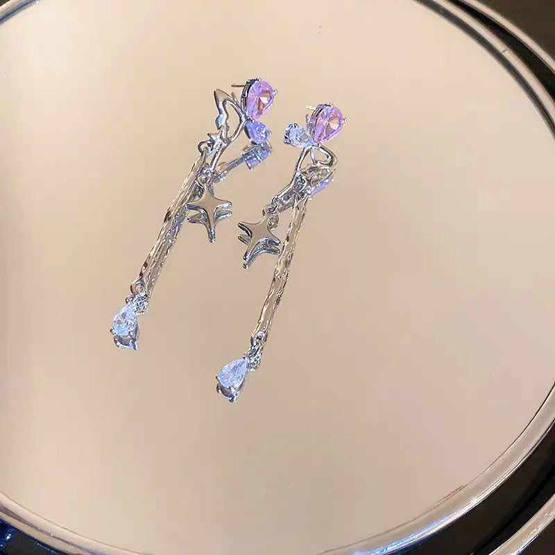 Silver Needle, Star, Water Drop, Zircon Earrings, Small Design Sense Earrings, Net Red, New Sweet and Advanced Sense Earrings