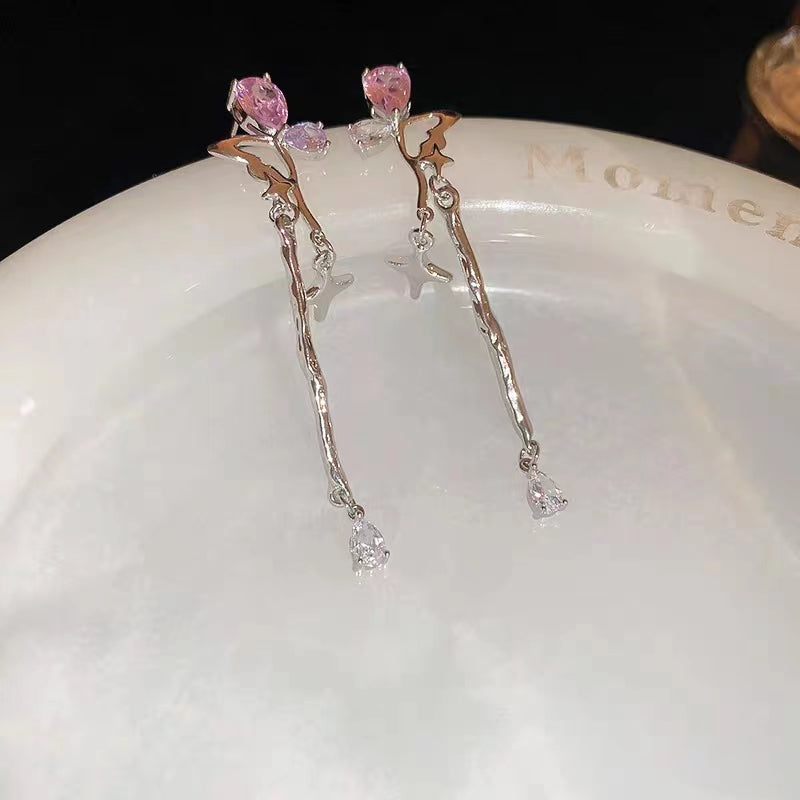 Silver Needle, Star, Water Drop, Zircon Earrings, Small Design Sense Earrings, Net Red, New Sweet and Advanced Sense Earrings