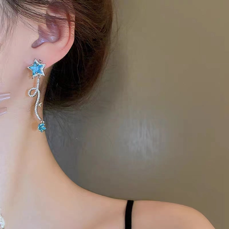 Silver Needle, Star, Water Drop, Zircon Earrings, Small Design Sense Earrings, Net Red, New Sweet and Advanced Sense Earrings