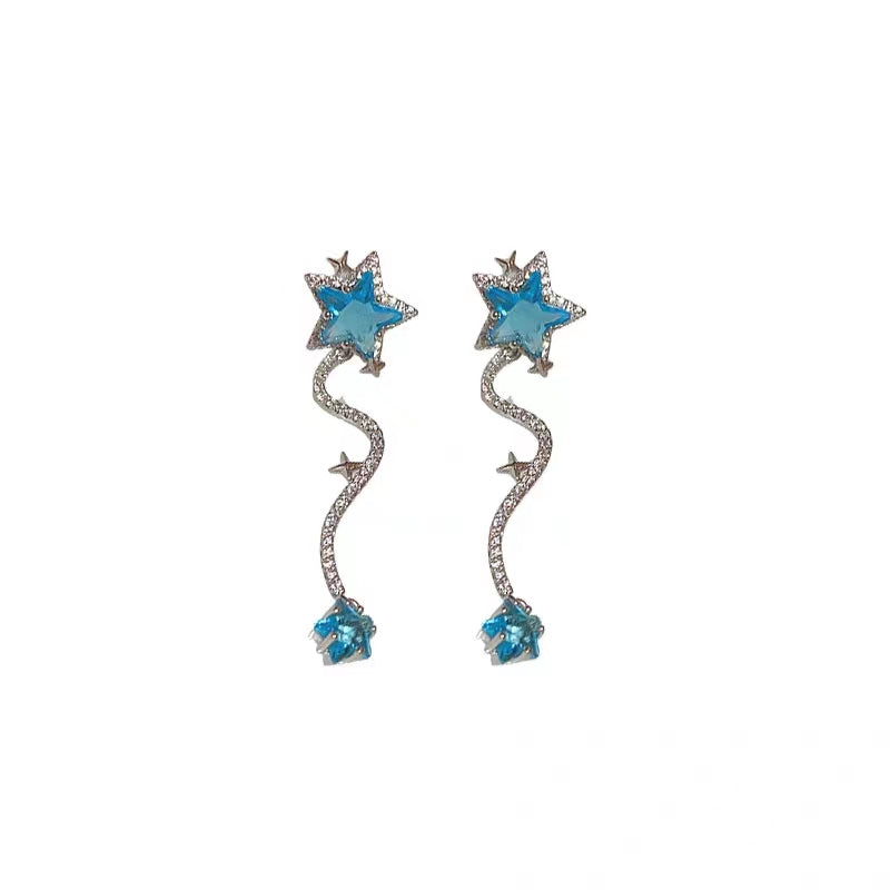 Silver Needle, Star, Water Drop, Zircon Earrings, Small Design Sense Earrings, Net Red, New Sweet and Advanced Sense Earrings