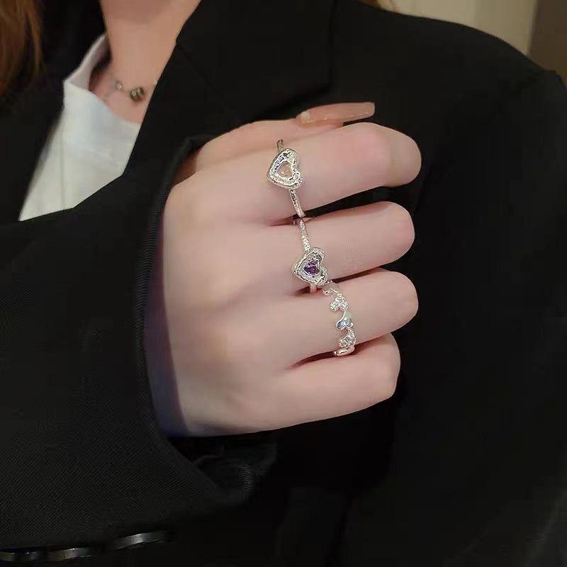 Zircon Heart Star Open Ring, Luxury and Small, Simple Index Finger Ring, Sweet and Cool, Elegant and High Grade Handicrafted Girl
