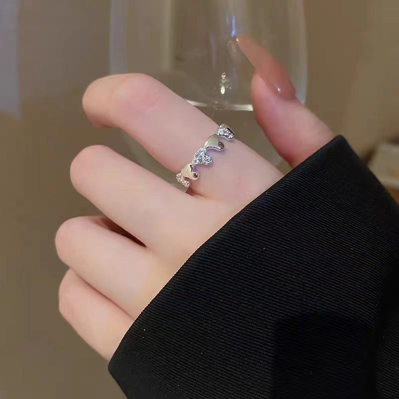Zircon Heart Star Open Ring, Luxury and Small, Simple Index Finger Ring, Sweet and Cool, Elegant and High Grade Handicrafted Girl